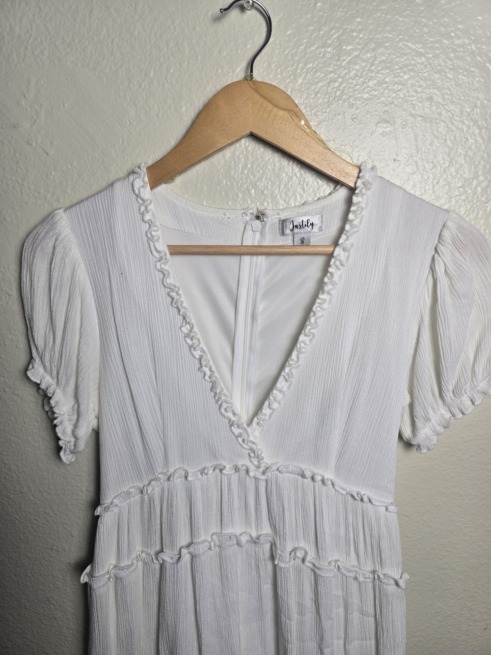 Justify White Ruffled V-Neck Mini Dress - Picture 3 of 3